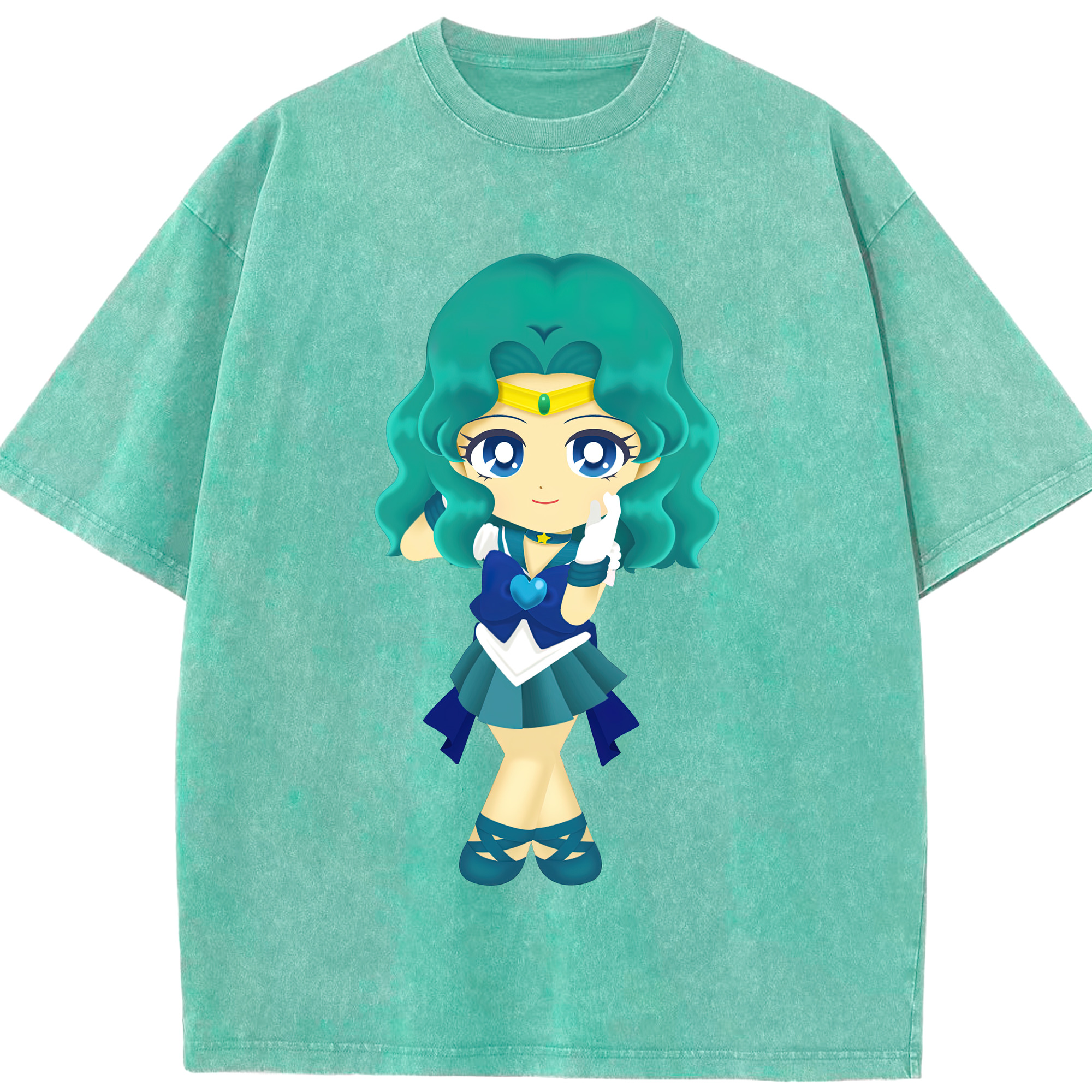 （画像用） 美少女戦士セーラームーン 海王 みちる（かいおう みちる） Sailor Moon Kaiou Michiru 綿100% ヴィンテージ風 半袖Tシャツ（フロントプリント）
